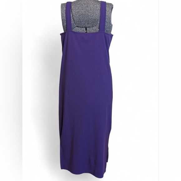 ✨ The Drop Amelia Ribbed Midi Dress  Royal Purple Square Neck Slit L ✨ - Picture 3 of 8